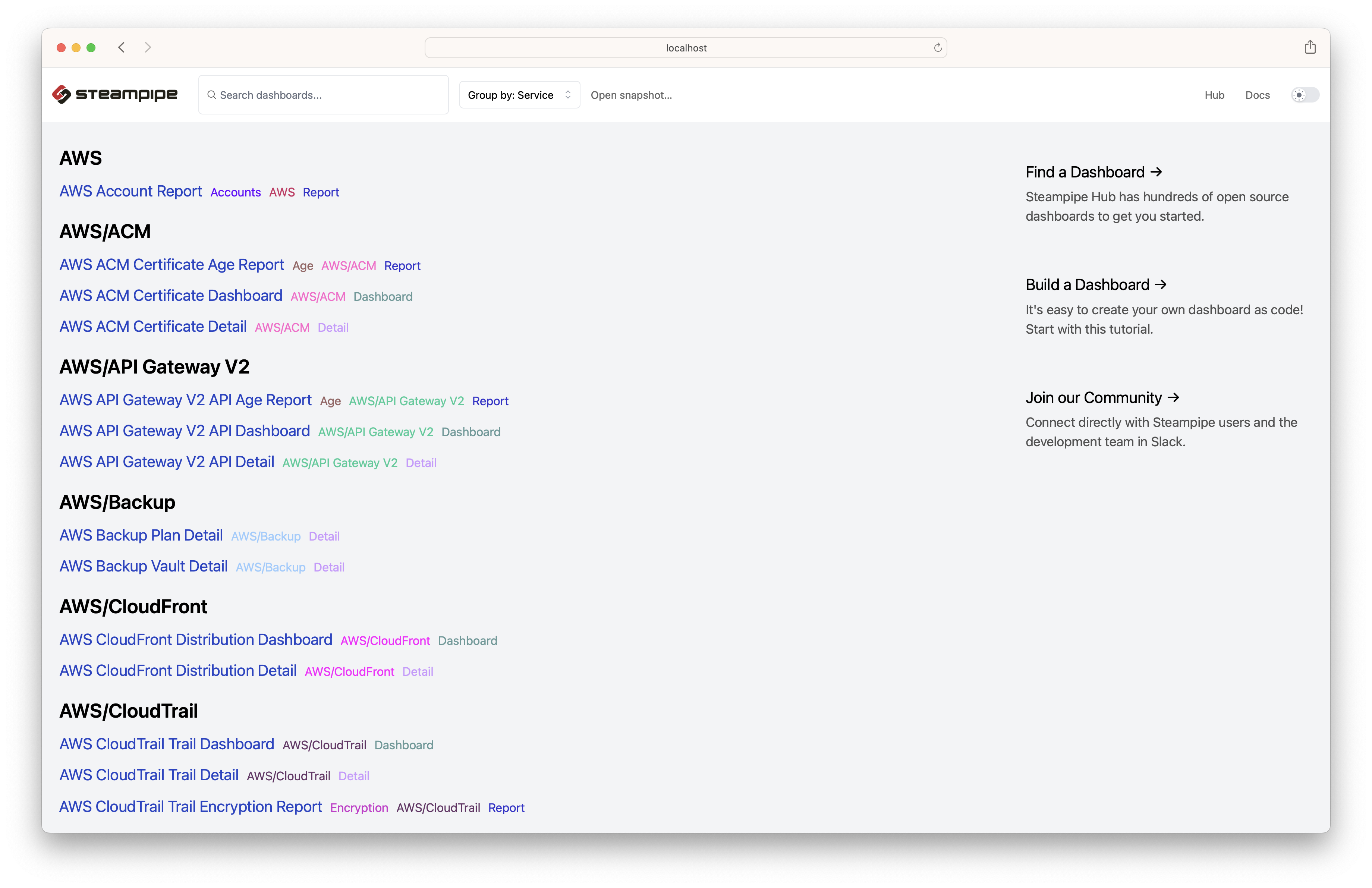 Usando gráficos de relacionamento steitpipe para navegar nos recursos da nuvem na AWS