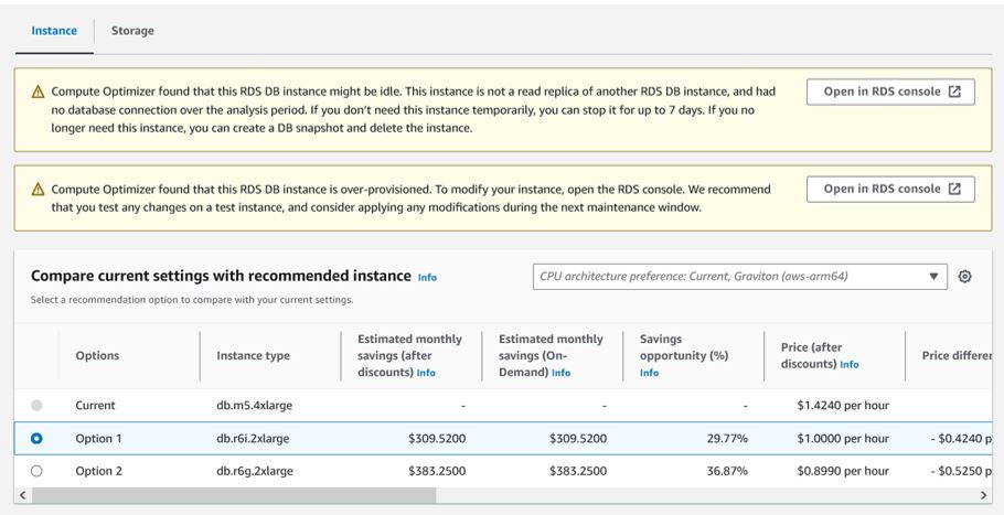 Recomendações de Direitos para a Amazon RDS na AWS Compute Optimizer