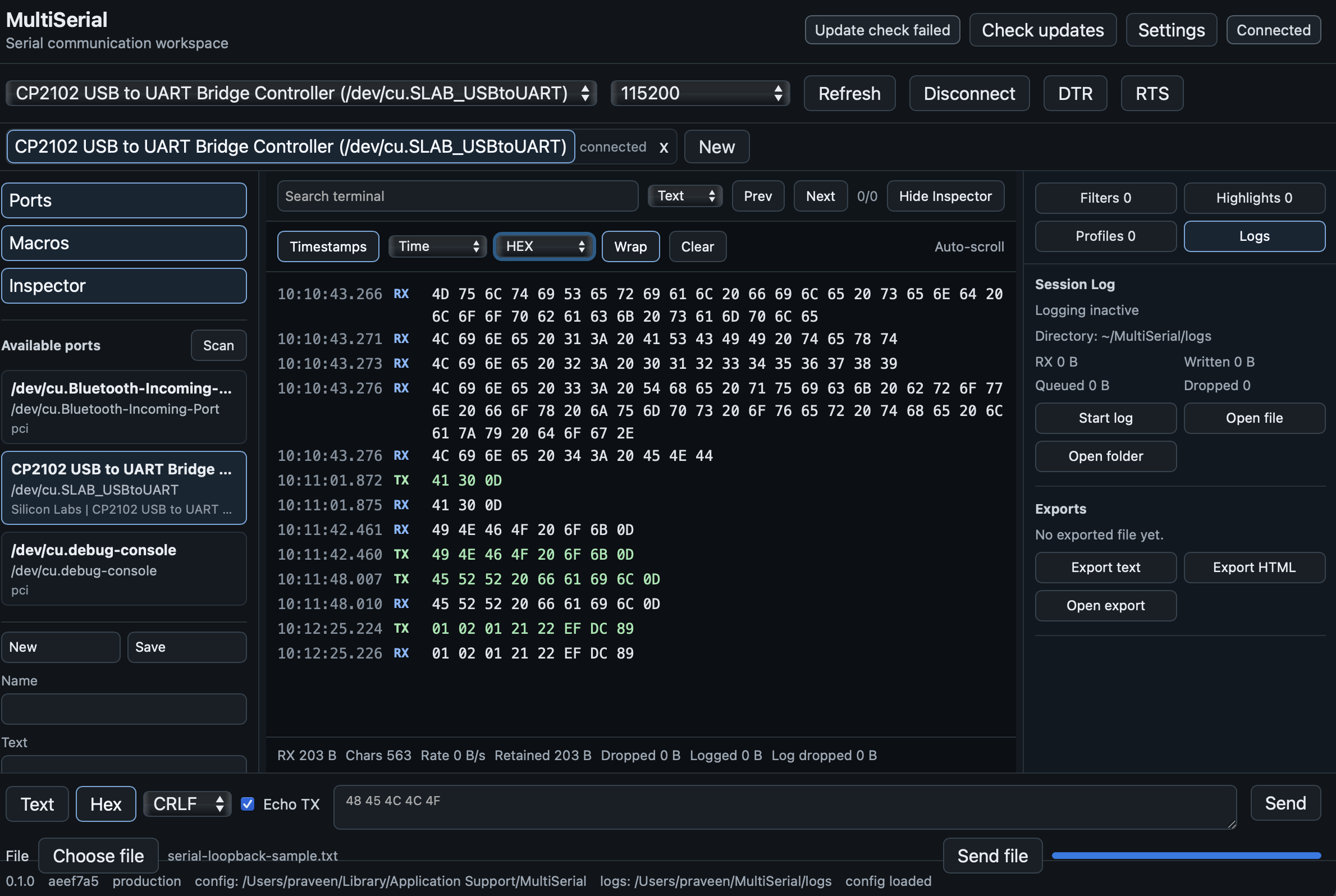 Mostrar HN: Multiserial – um terminal serial para macOS que não parece antigo
