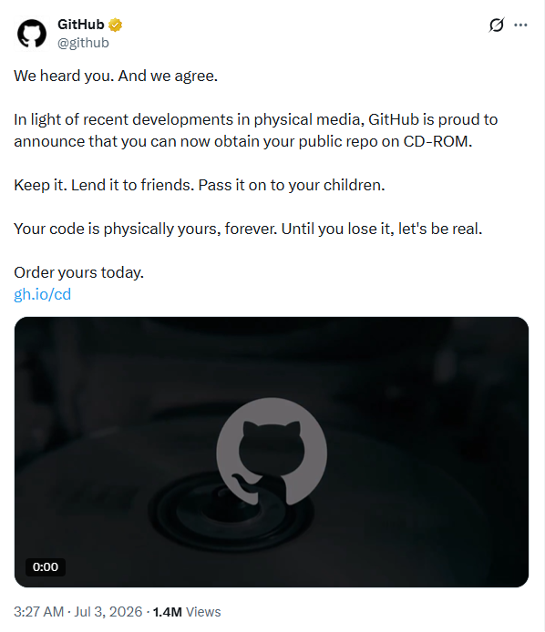 O GitHub está enviando CDs gratuitos do seu código público para simular alterações nos discos do PlayStation