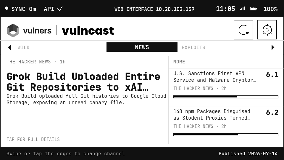 Mostrar HN: VulnCast – painel de e-paper de código aberto para CVE/exploração Intel ao vivo