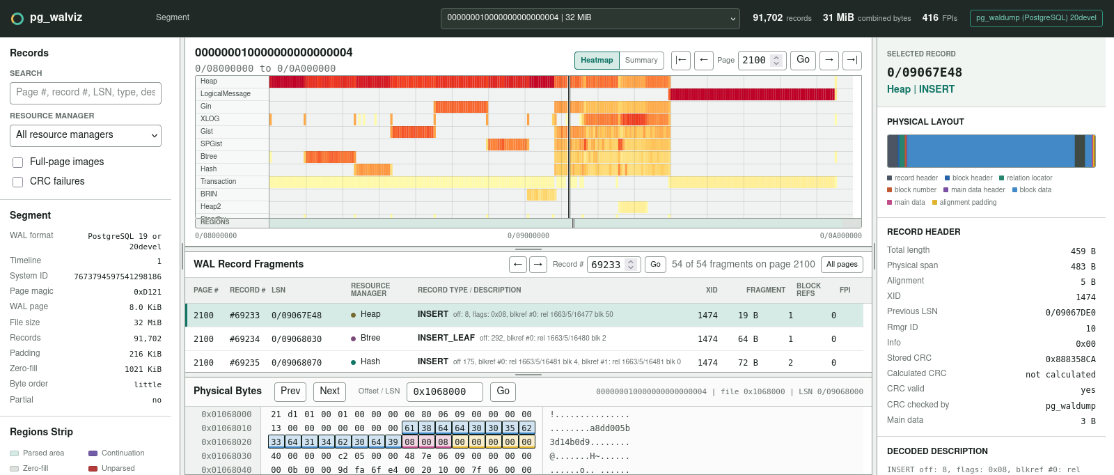 Bem-vindo ao pg_walviz: visualizador de segmento WAL do PostgreSQL