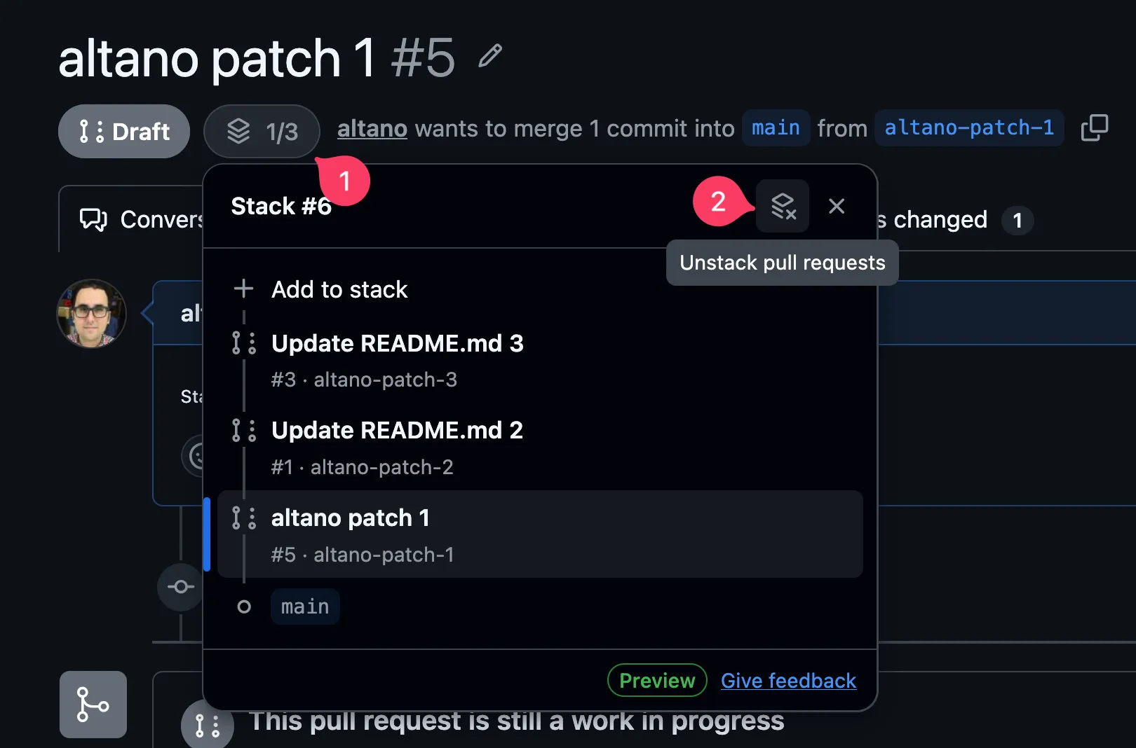 Pilhas GitHub em Jujutsu