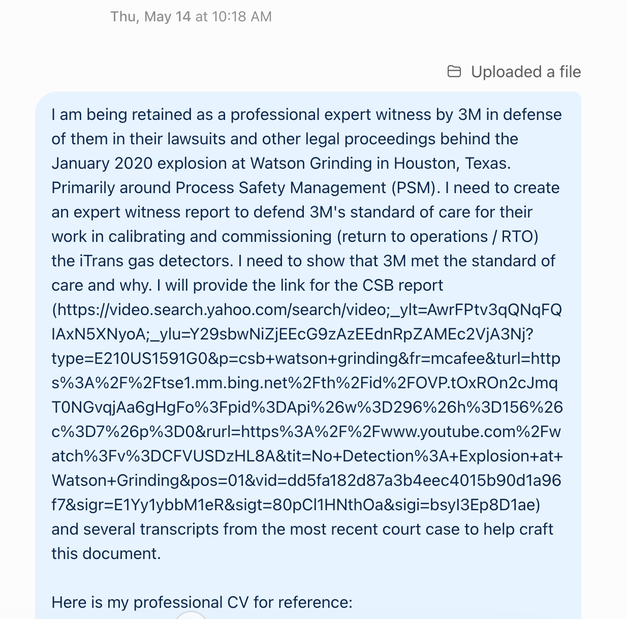 Testemunha especialista do ChatGPT “Mostre como a 3M tem 0% de culpa”