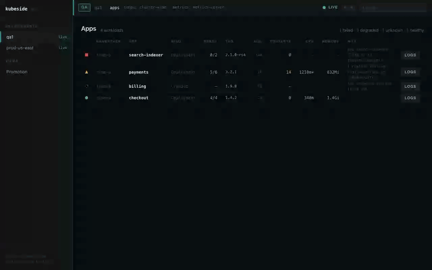 Kubeside – um cliente Kubernetes que mostra seu aplicativo, não seu cluster