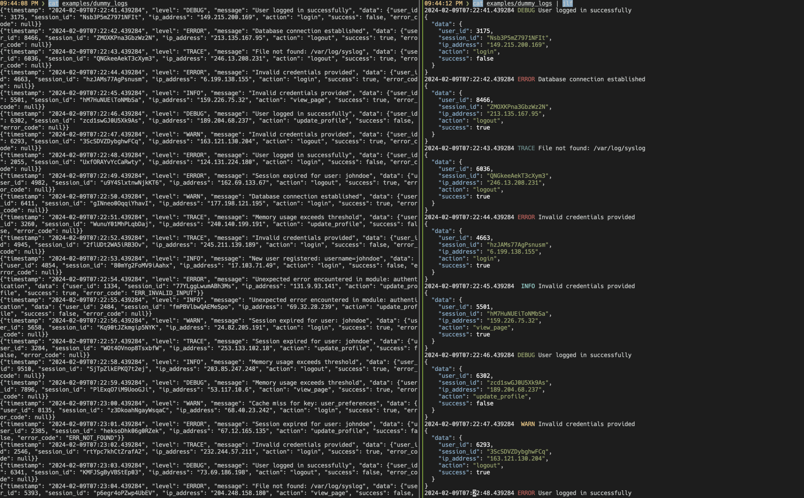 CLI para converter logs JSON em formato legível por humanos